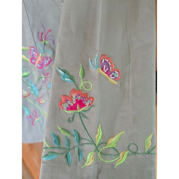 Butterfly Embroidered Khaki Zip-Up Jacket Long Sleeve Floral Design (see pic's) - Picture 4 of 12
